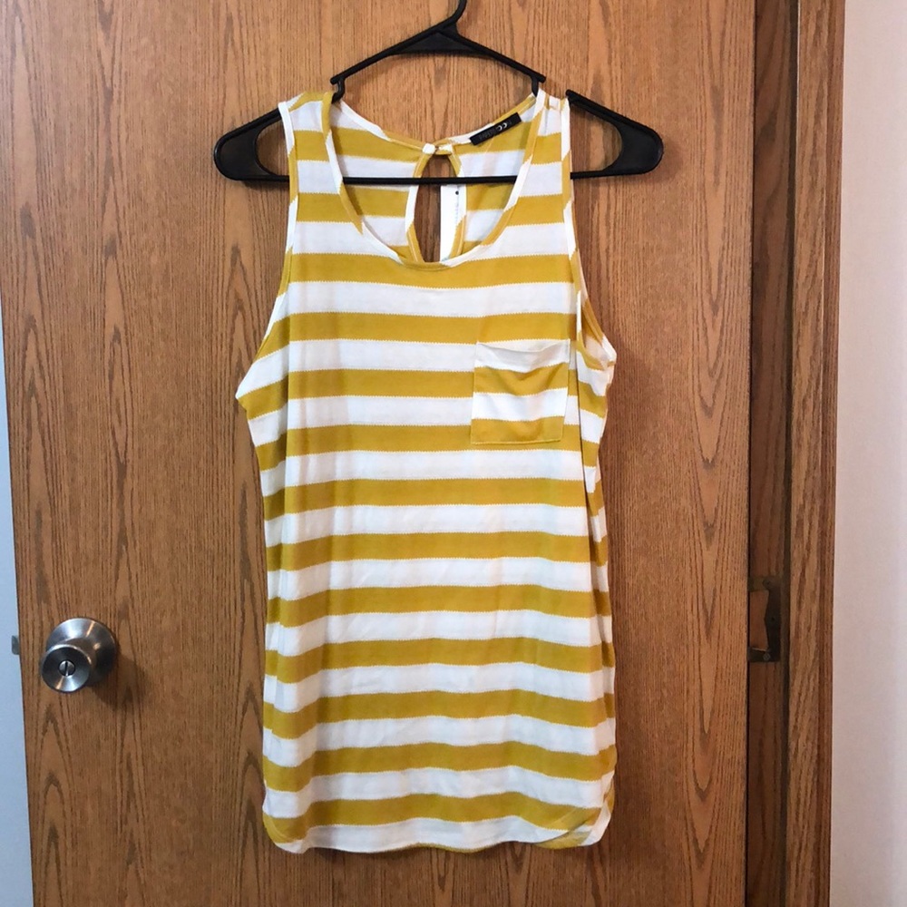 Stitch Fix Papermoon long loose fit tank Small mustard yellow and white stripe